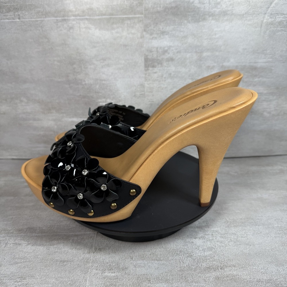 Candie's Gold and Black Floral Studded High Heel Mules - Picture 3 of 10